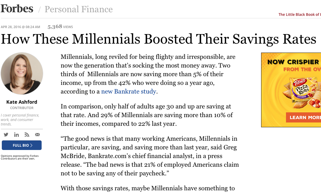 Forbes Quotes Kyle McMahon on Millennial Savings Habits